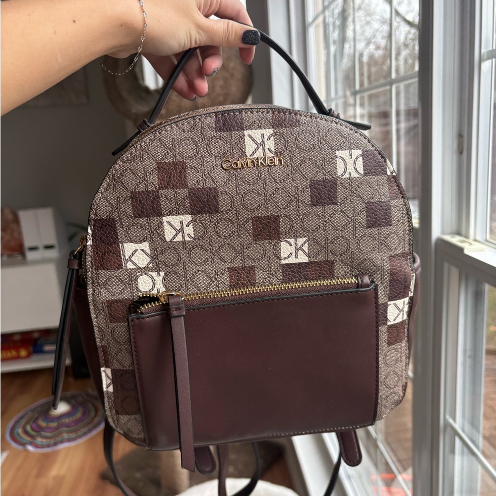 Calvin Klein Brown Logo Patchwork Backpack - image 1